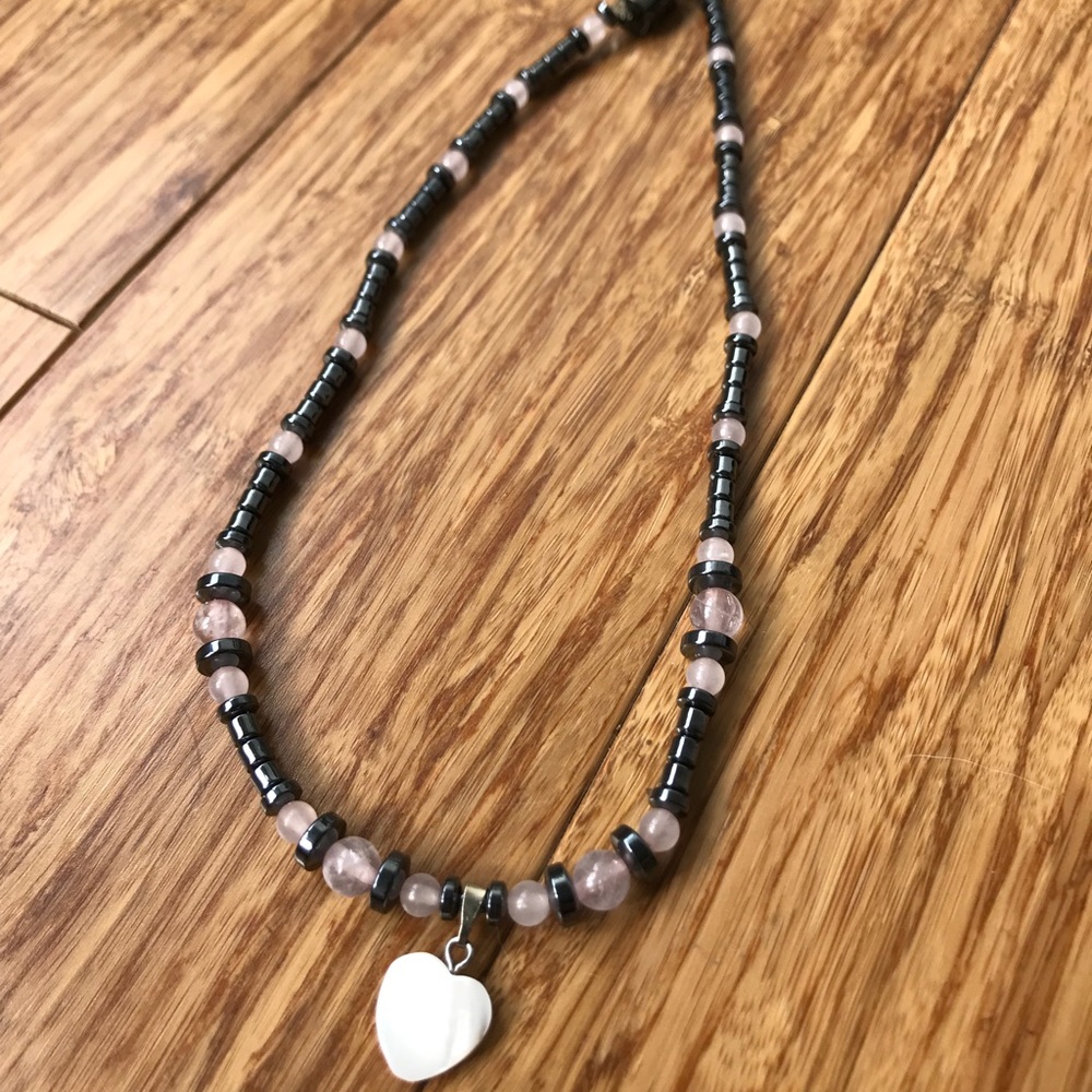 Choker hematite and pink beads - necklace